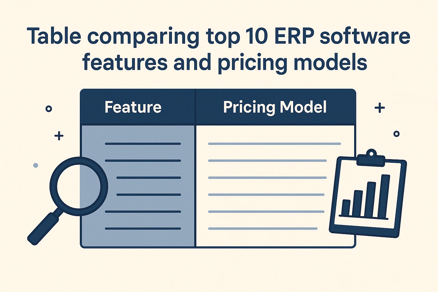 Table comparing top 10 ERP software features and pricing models.