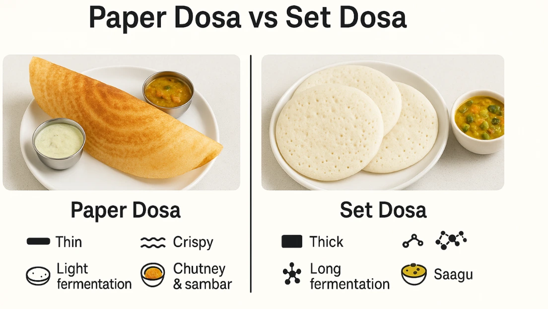 Collage showing the process of making dosa from rice soaking to cooking on tawa”